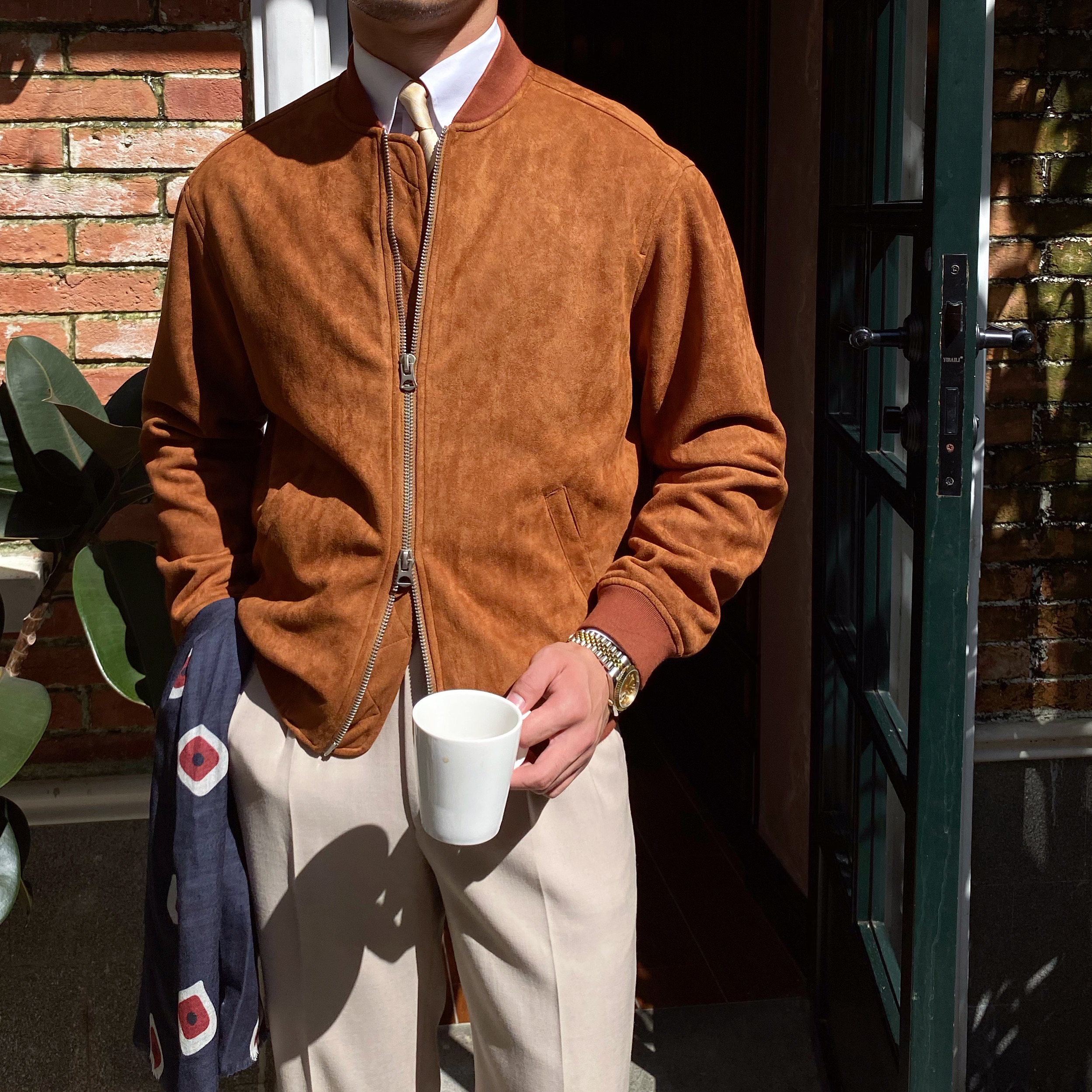 鹿三先生自制秋冬男士棒球领麂皮绒休闲夹克百搭通勤高质感外套潮