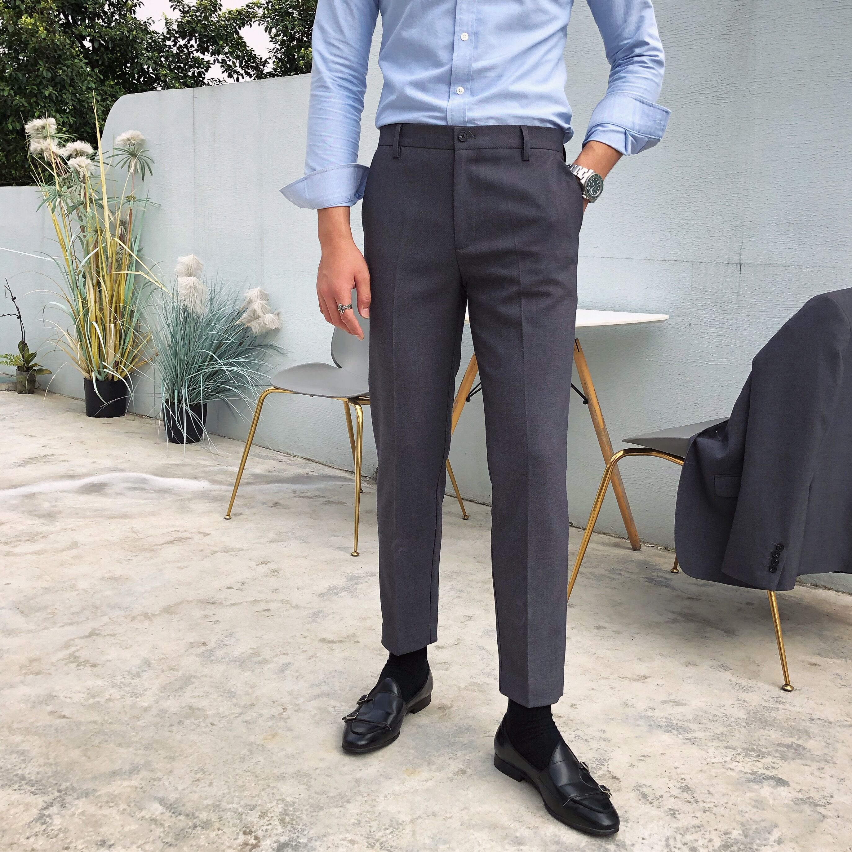 鹿三先生男士商务正装纯色修身西裤韩版潮流休闲英伦百搭裤子男