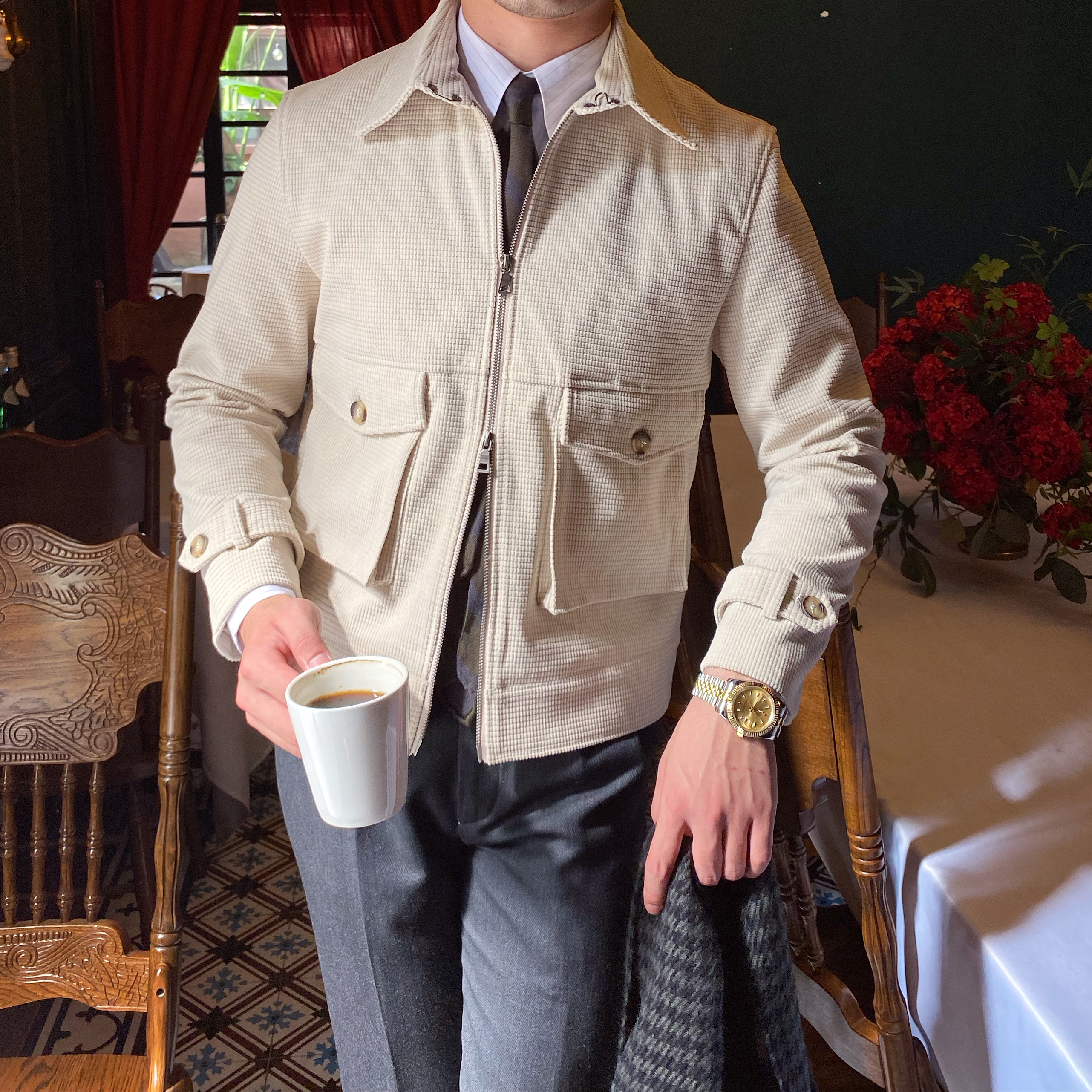 鹿三先生意式秋冬灯芯绒百搭A1休闲高质感夹克修身短款百搭外套男