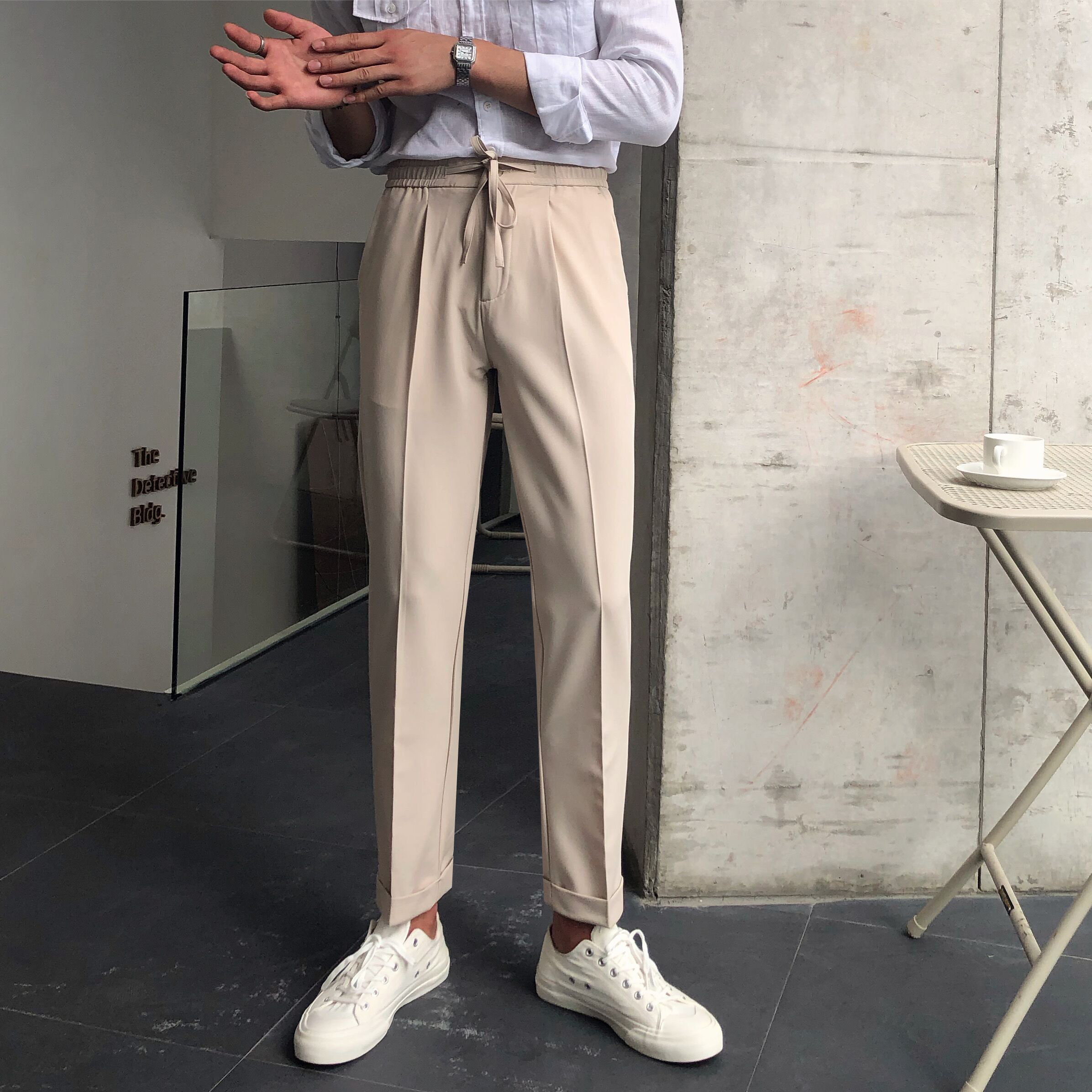 鹿三先生自制男士夏季直筒长裤韩版垂感松紧休闲裤百搭通勤裤子潮