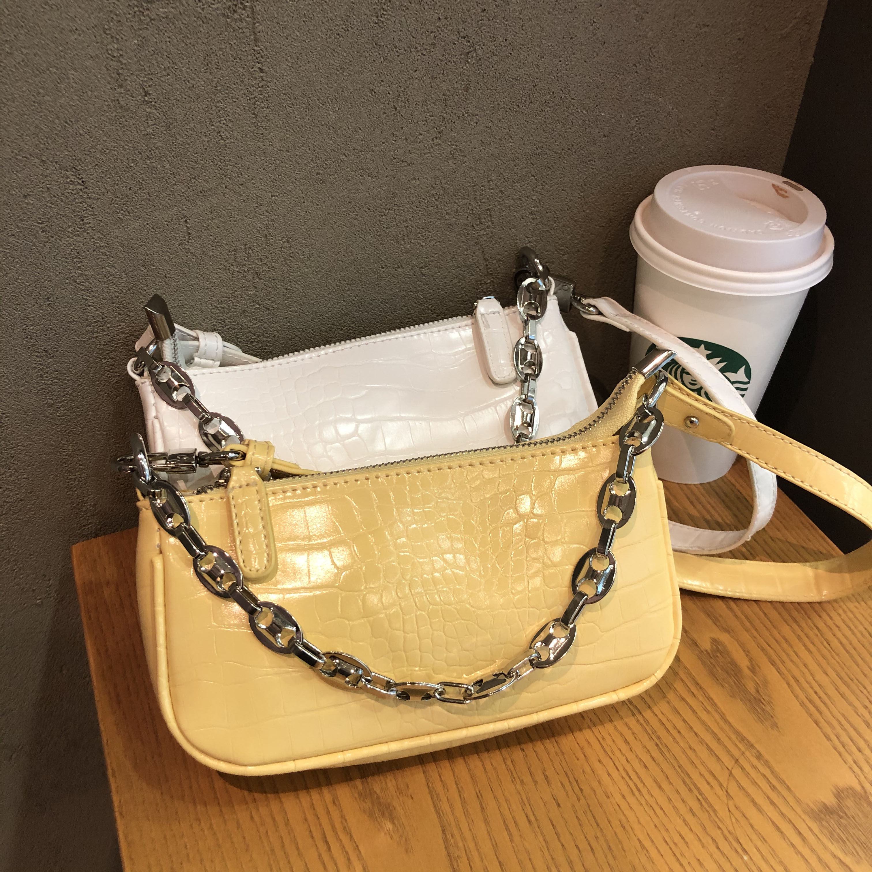 肯豆savi网红鳄鱼纹路bm腋下包mini复古链条手提单肩法棍包包女潮