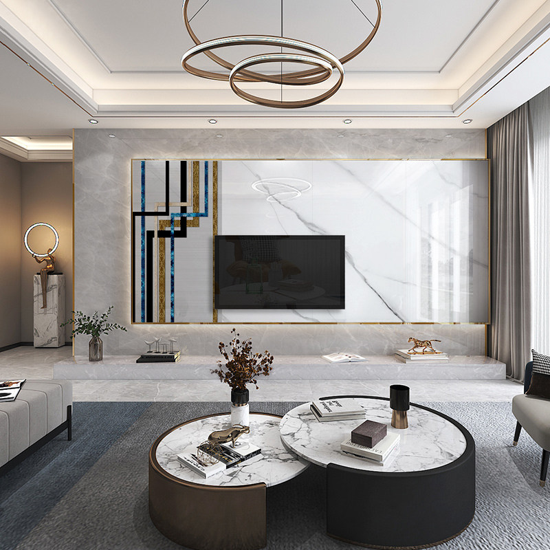 大理石电视背景墙网红悬空客厅现代简约岩板轻奢奢风瓷砖背景墙