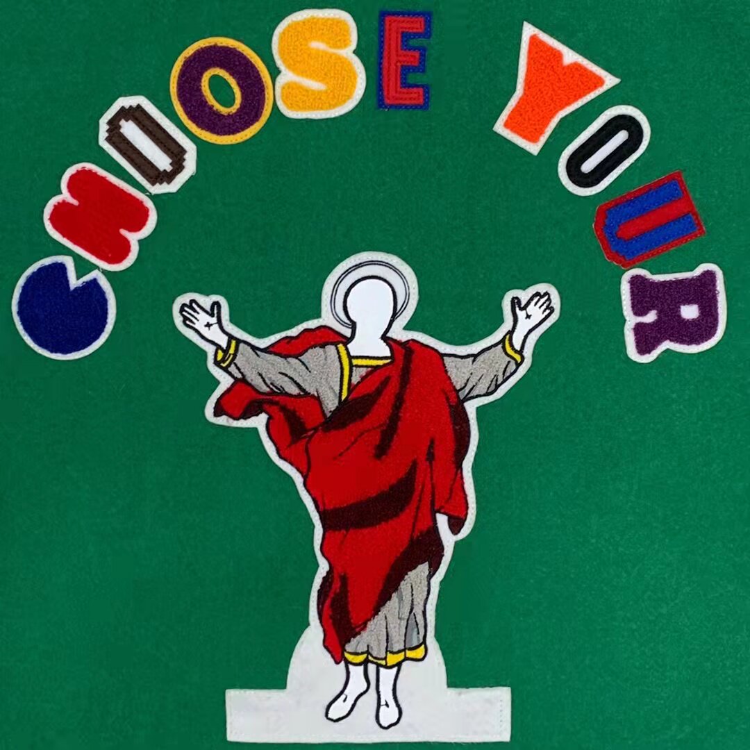 肆橘saintmichael毛呢刺绣牛皮长袖宽松休闲棒球夹克