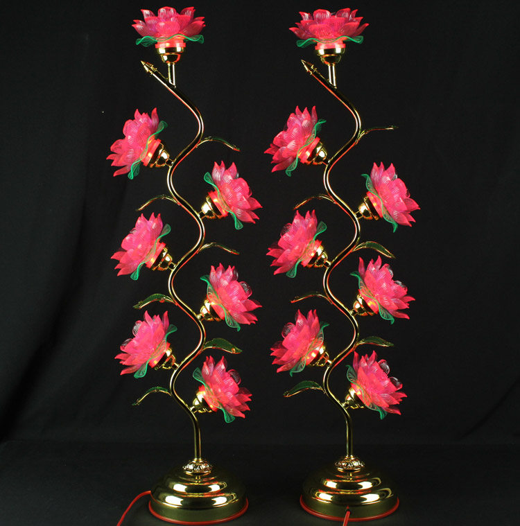 led七品七彩水晶莲花落地灯佛供佛堂佛前寺庙荷花灯