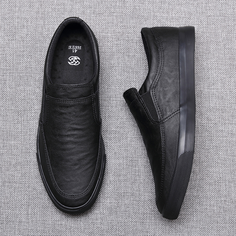 2022新款男鞋秋季潮鞋男款休闲鞋黑色皮鞋一脚蹬板鞋男士工作鞋子