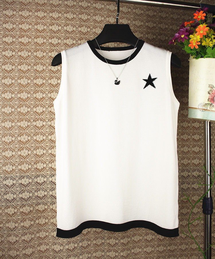 欧洲站春夏圆领大码配色拼接提花工艺坎袖冰丝背心吊带