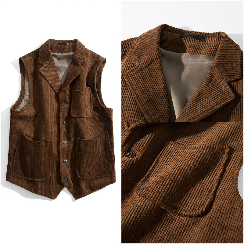 灯芯绒质感西装马甲韩版休闲背心英伦风复古修身多口袋百搭坎肩潮 - 2