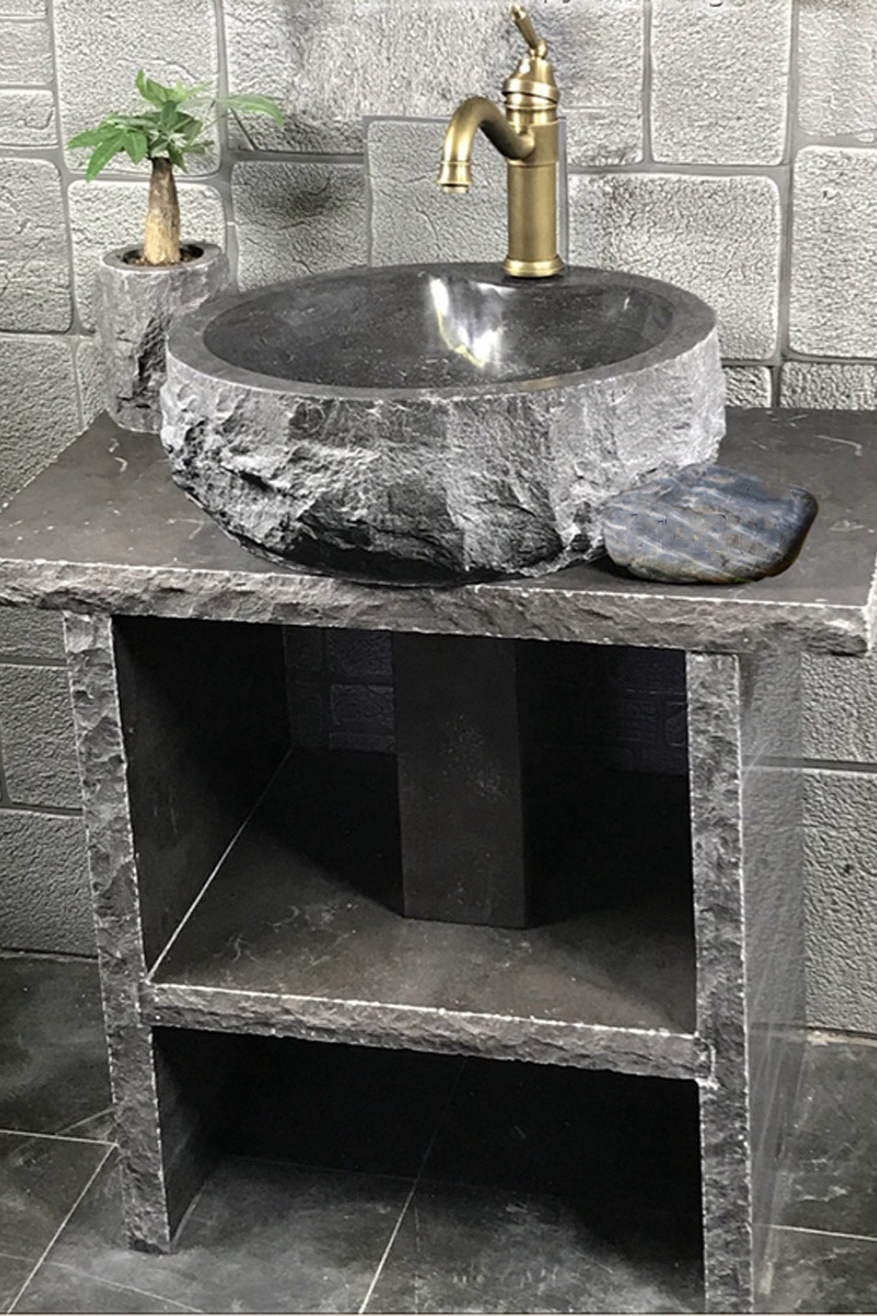 户外石头洗手盆院子水池庭院台上盆花花园水槽台上盆