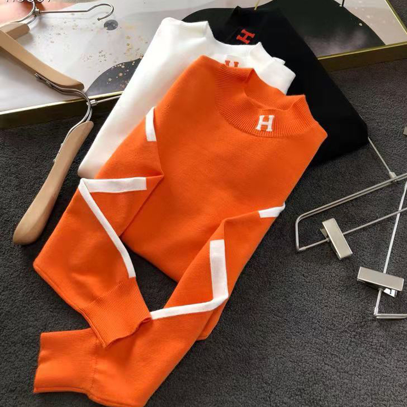 2021秋冬新款撞色羊毛衫圆领毛衣保暖打底衫百搭休闲男士针织衫潮