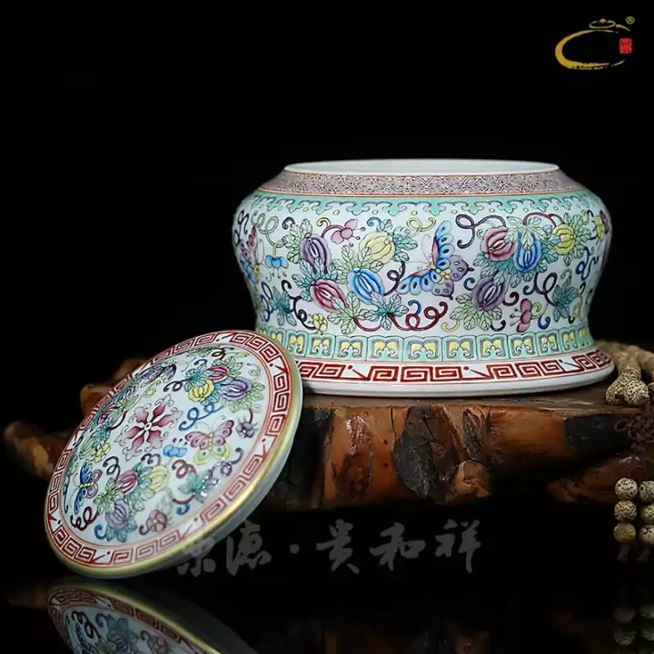 京德贵和祥茶叶罐景德镇手工限量珍藏手绘粉彩瓜蝶茶叶罐