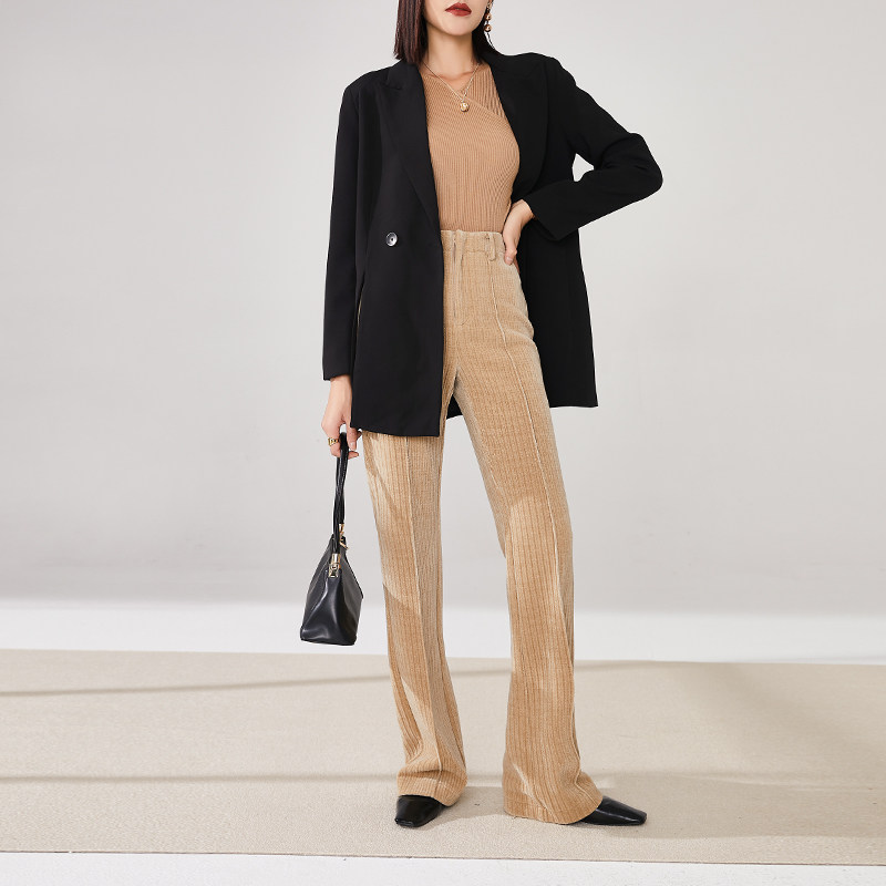 简非驼色阔腿裤女高腰垂感显瘦雪尼尔修身拖地西装裤