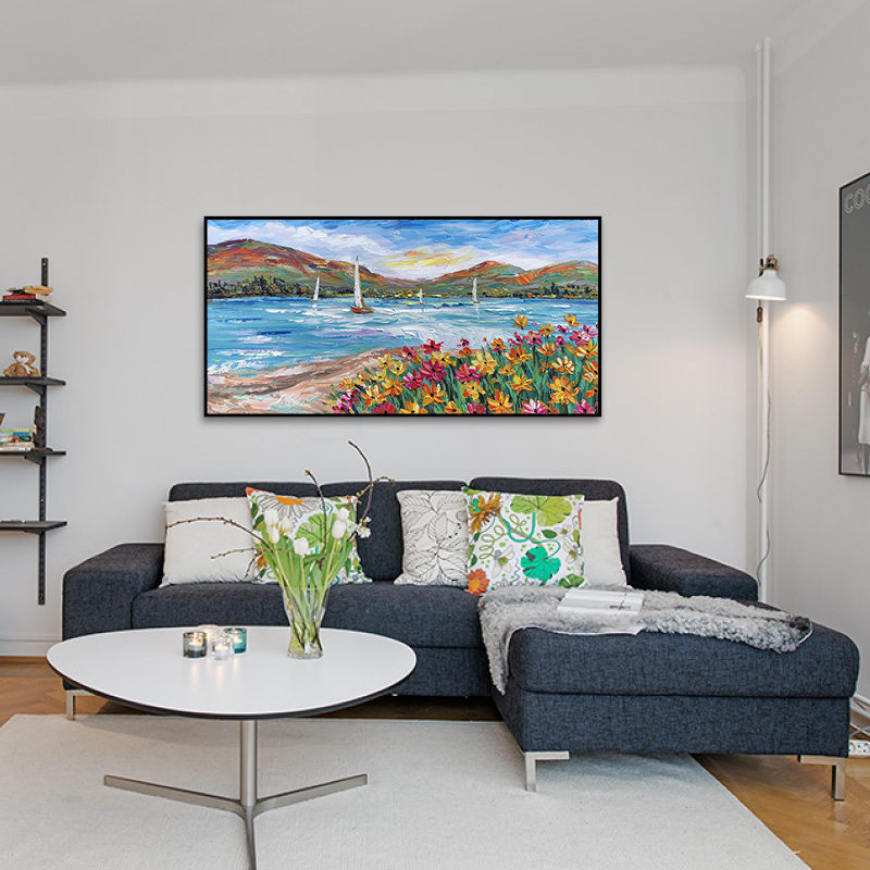 风和日丽 纯手绘油画 客厅现代美式风景横版厚颜料刀画原创装饰画