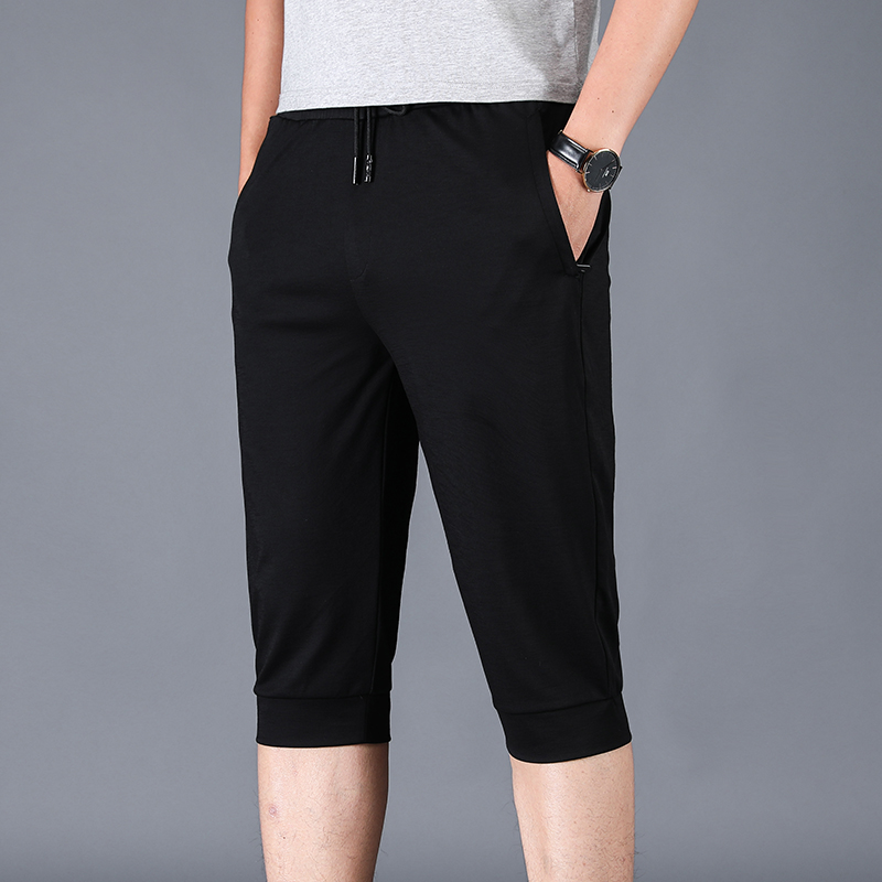 抗皱 夏季冰丝超薄运动裤 男七分裤收口小脚裤透气男士中裤薄短裤