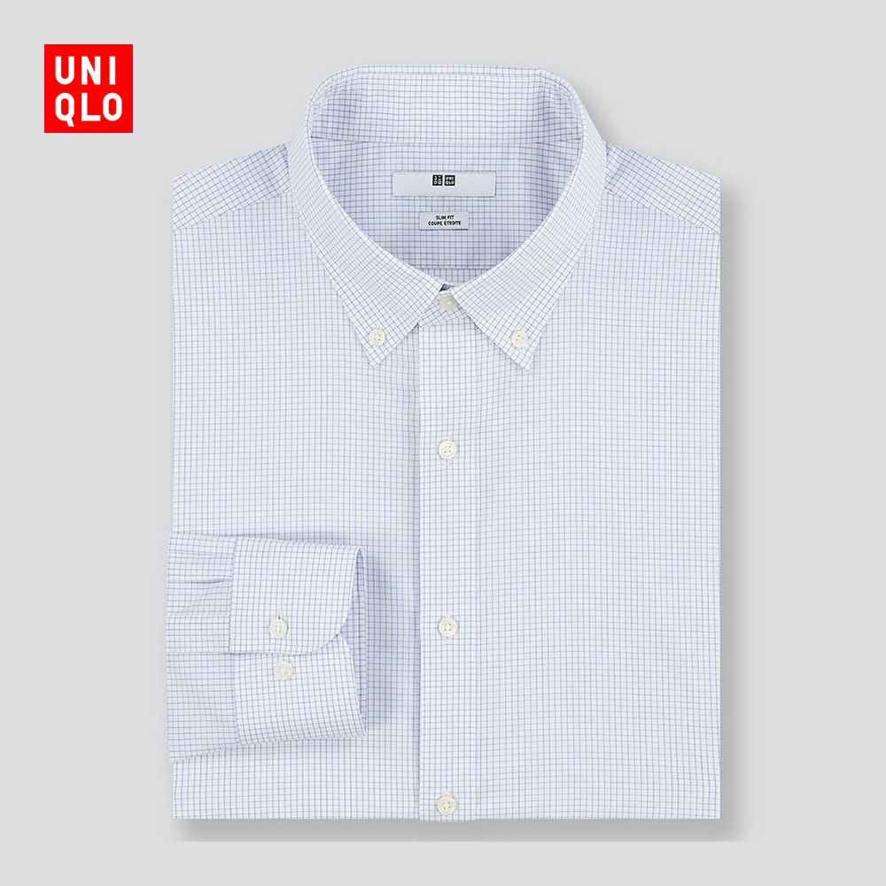优衣库 男装 精纺弹力修身格子衬衫(长袖 欧美版) 436388 UNIQLO