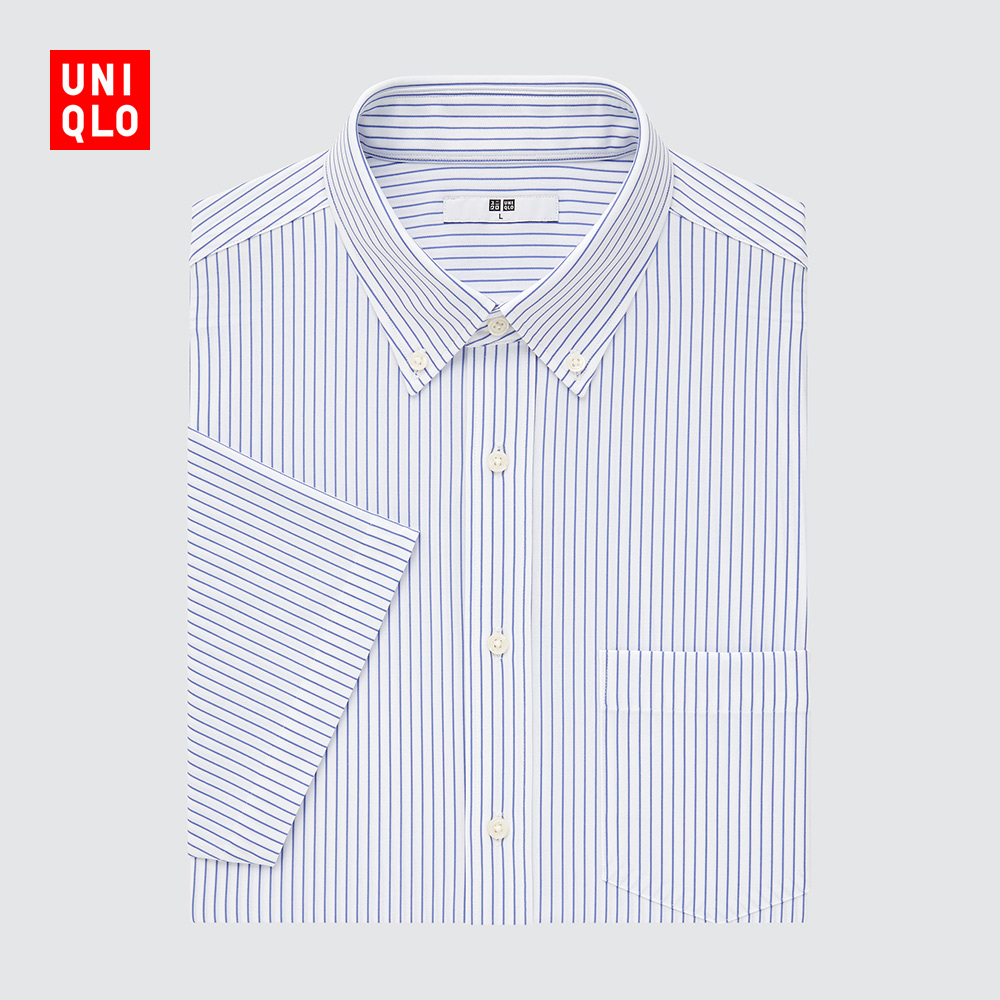 优衣库 男装 快干防皱衬衫(条纹 短袖 通勤 衬衣) 448393 UNIQLO