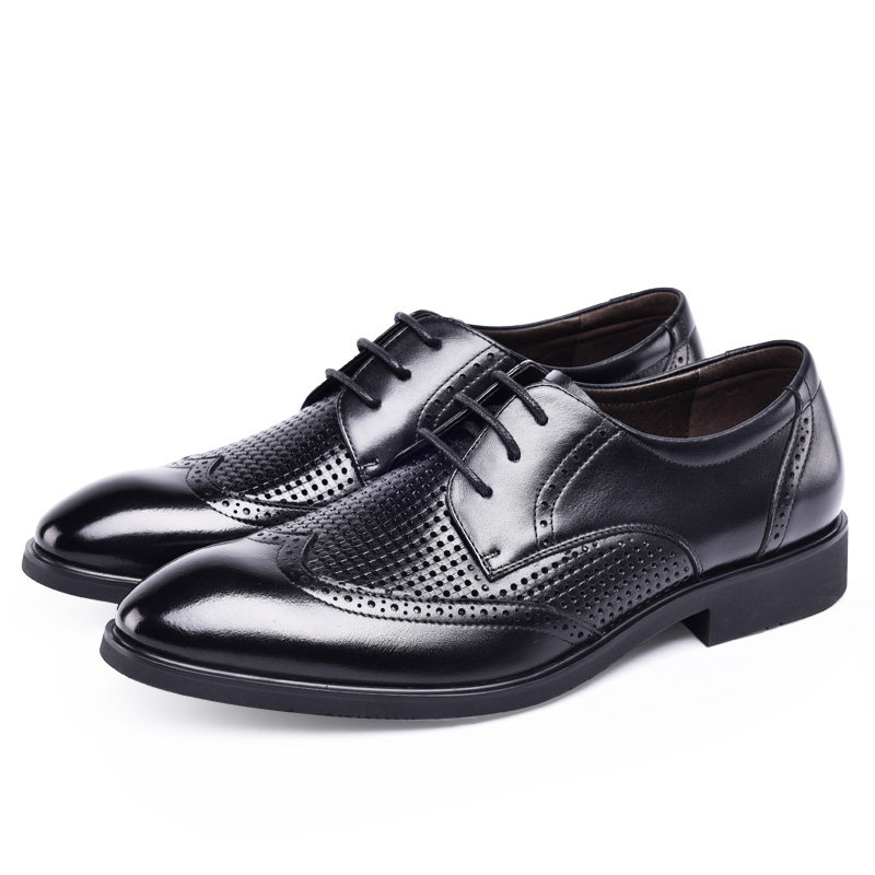 商务透气金猴新款春季布洛克雕花舒适皮鞋镂空单鞋