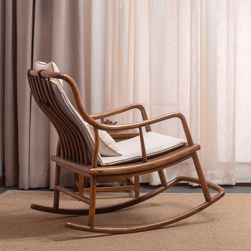 新中式家用午睡成人客厅家具躺椅休闲阳台大人榆木摇椅