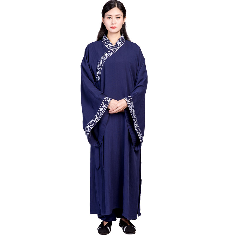 武当亚麻道士服装青花瓷大褂道家用品道袍女长太极服