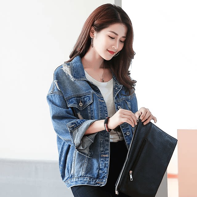 Hole net red loose denim jacket female wild 2020 new spring Korean students Harajuku style jacket bf Hole net red loose denim jacket female wild 2020 new spring Korean students Harajuku style jacket bf