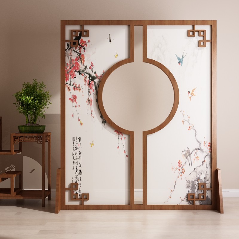 新中式屏风隔断墙山水水墨客厅办公室接待室会议室实木定制座屏