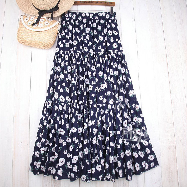 纯棉半身裙子子女棉绸字裙中长款大码春夏碎花半身裙