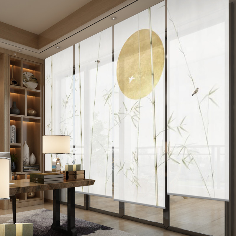 现代中式卷帘茶室挂式屏风隔断客厅定制软装卷帘