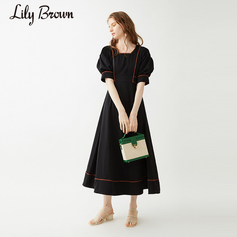 lilybrown春夏法式古典高腰宫廷袖女连衣裙lwfo212087连衣裙