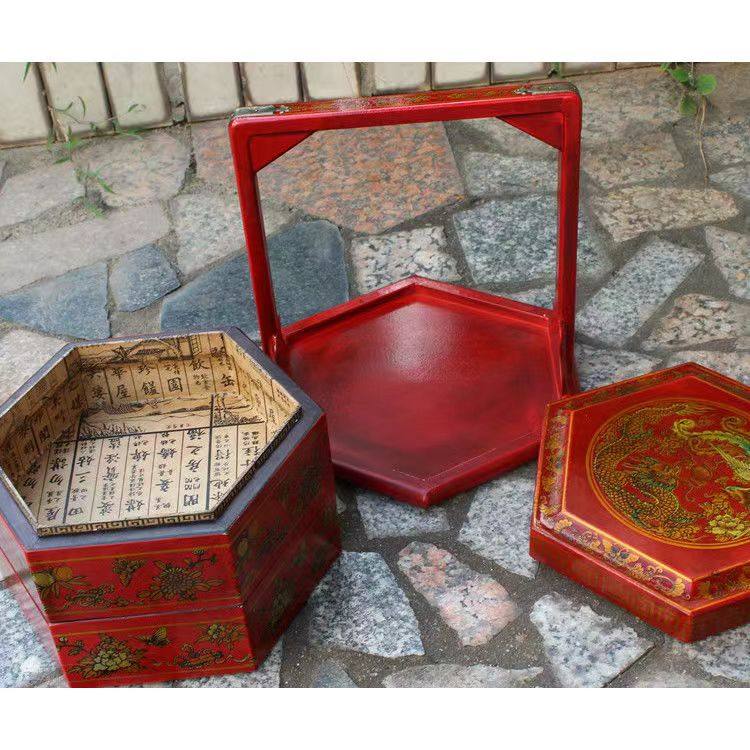 复古古代中式礼盒嫁妆木质饭盒食盒手提篮子饭盒