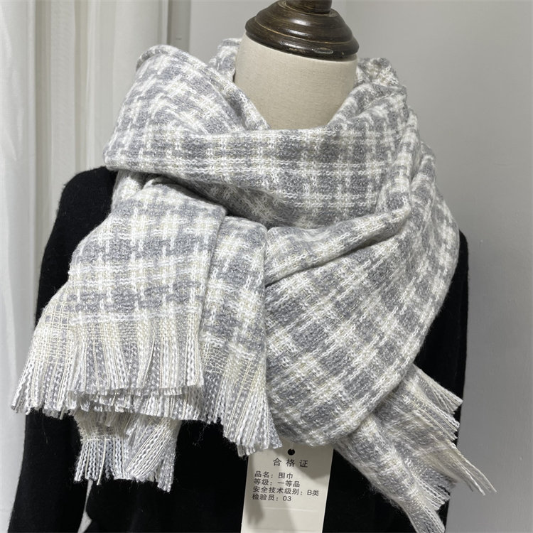自留外贸白色优雅编织风仿羊绒围巾女韩版冬季围巾