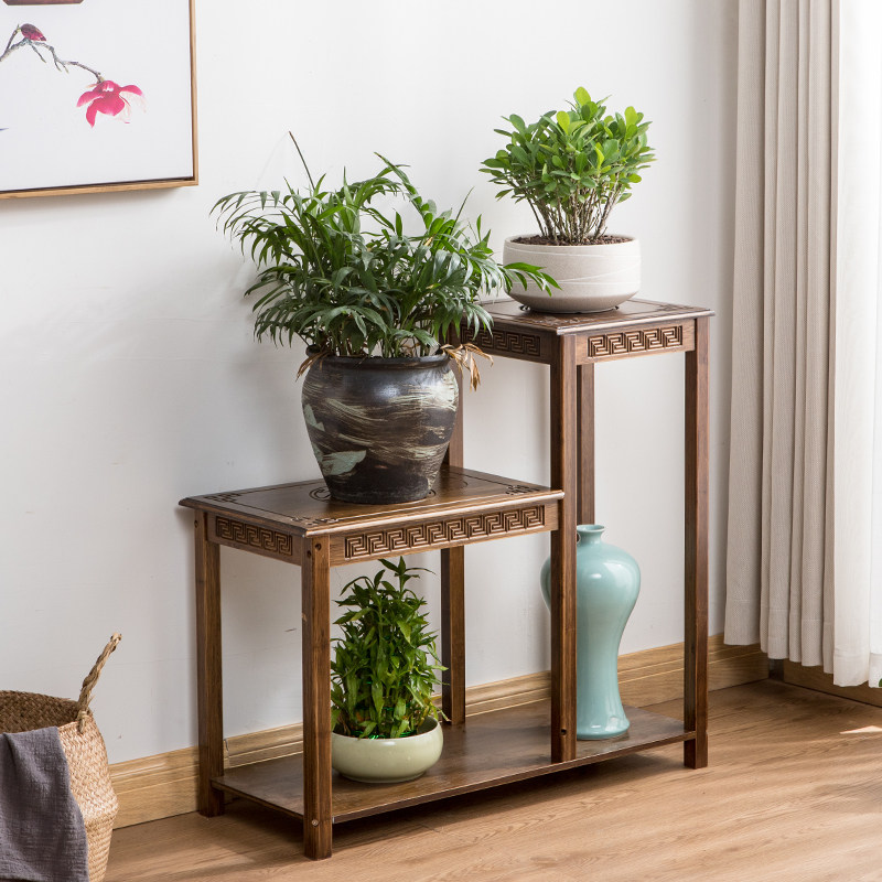 阳台花架客厅中式花盆架简约现代花几实木多层落地楠竹花台花架子