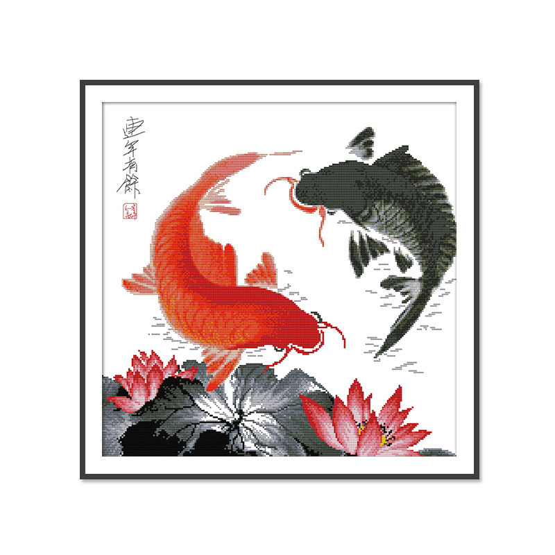 年年有余十字绣两条2021新款客厅中国国风荷花系列十字绣套件