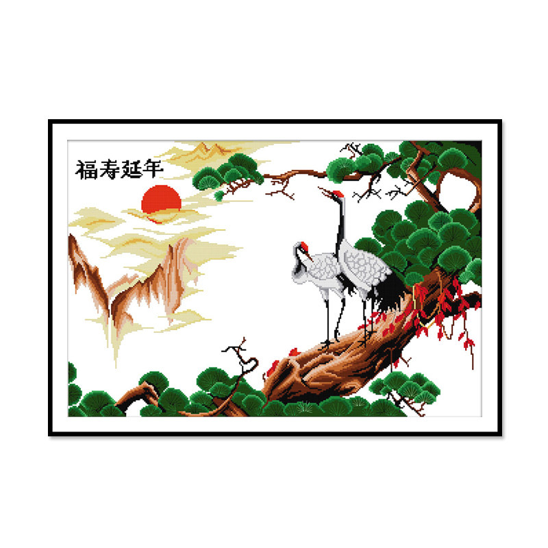 线绣福寿十字绣仙鹤贺寿新款寿图老人喜庆祝寿十字绣套件