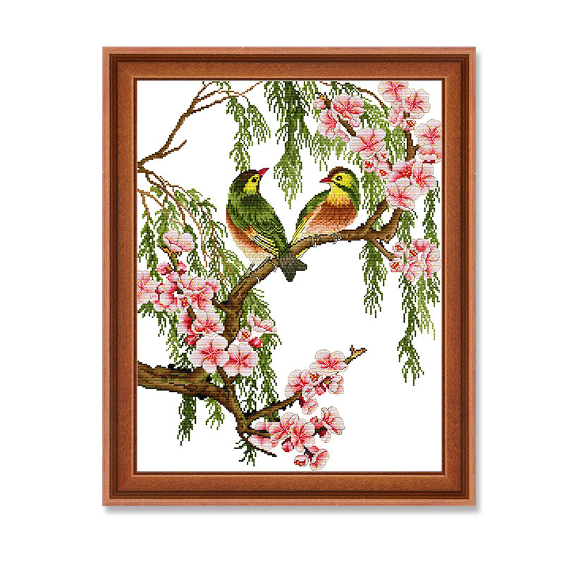 相思鸟十字绣桃花图案动物系列鸟语花香2020新款客厅十字绣套件
