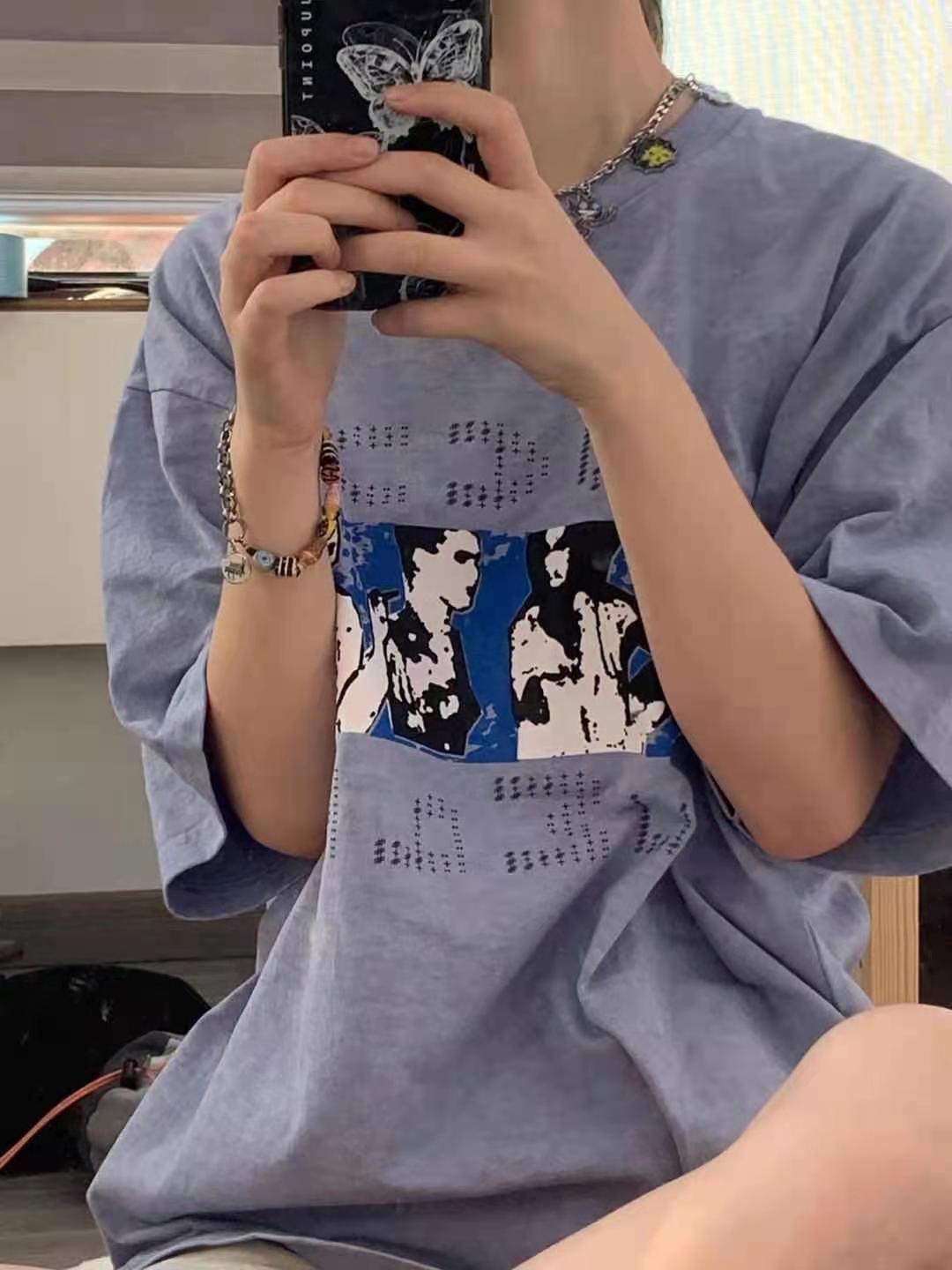 阿烦 CAVEMPT C.E 糖果色系水洗做旧短袖 人像宽松大码vintaget恤