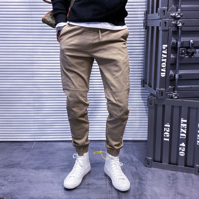 美式简约复古机车工装裤男时尚百搭健身裤潮流军风休闲束脚裤2020