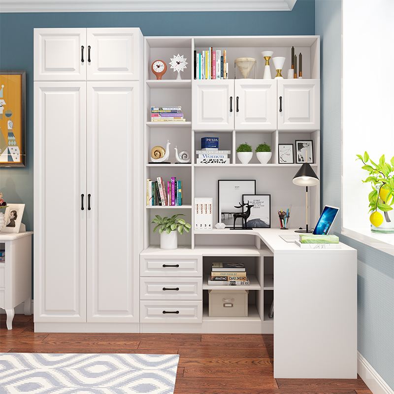 转角书桌书架衣柜书柜一体桌组合家用电脑桌多功能桌子定制柜