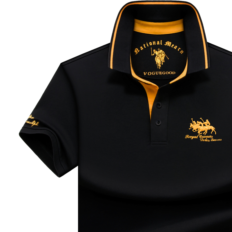 商务男士短袖t恤纯棉翻领刺绣半袖体丅装衣服大码潮夏保罗POLO衫