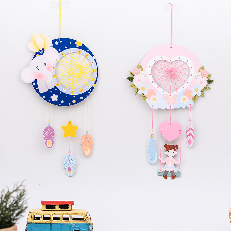 捕梦网幼儿园儿童少女手工diy制作挂饰创意房间手工创意粘贴类