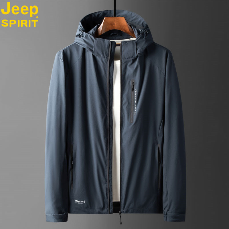 Jeep吉普夹克男春秋款可脱卸帽中青年男士大码外套户外运动上衣服