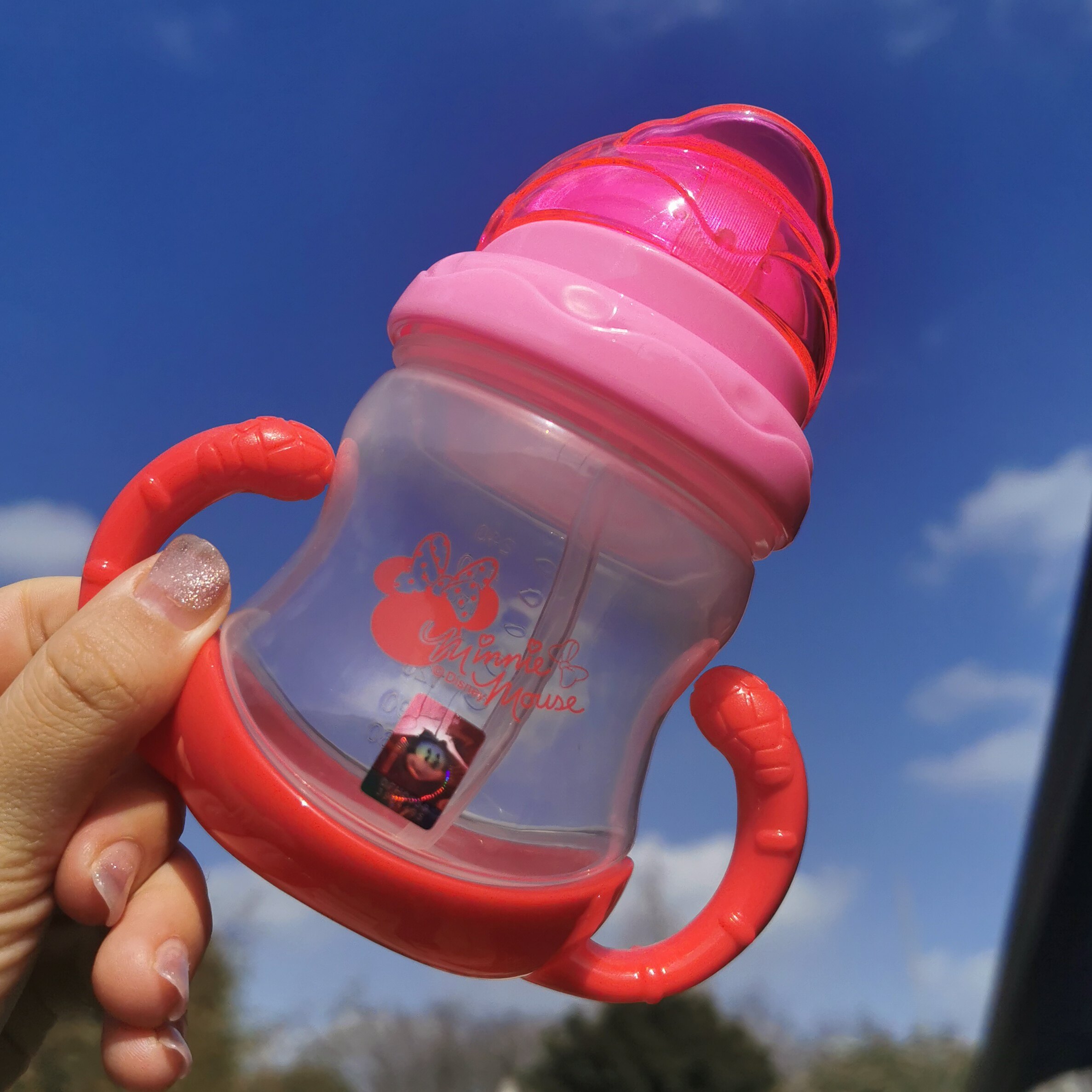 迪士尼儿童喝水杯带吸管杯夏季防摔幼儿园女童宝宝杯子甜甜圈水壶