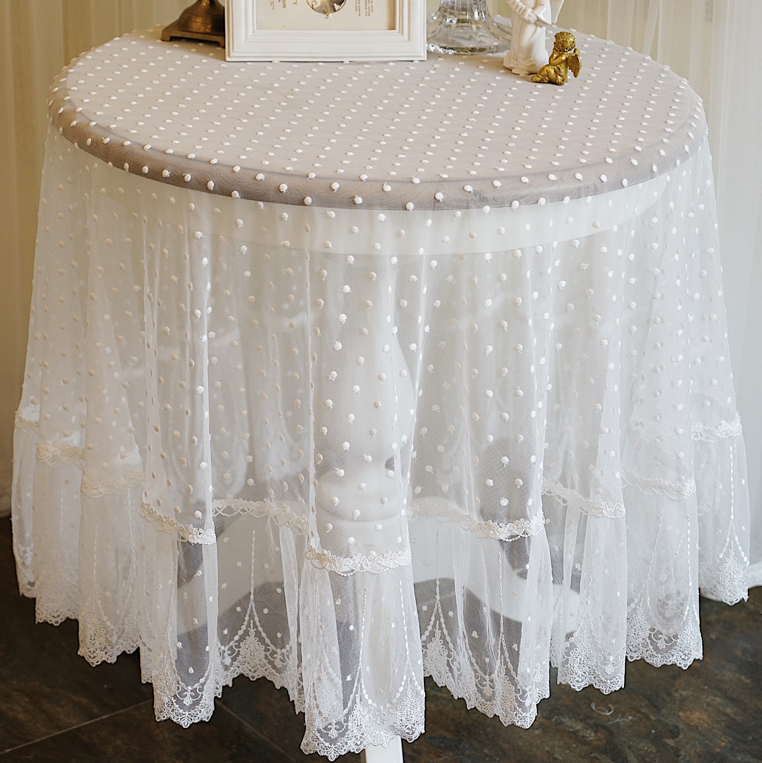 进口定制法式奢华点点蕾丝刺绣laceshabby原创桌布