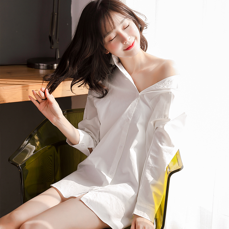 衬衫白内裤简约情趣v衬衫a衬衫韩版家居服情趣家居裙性感睡衣铁链纯棉买图片