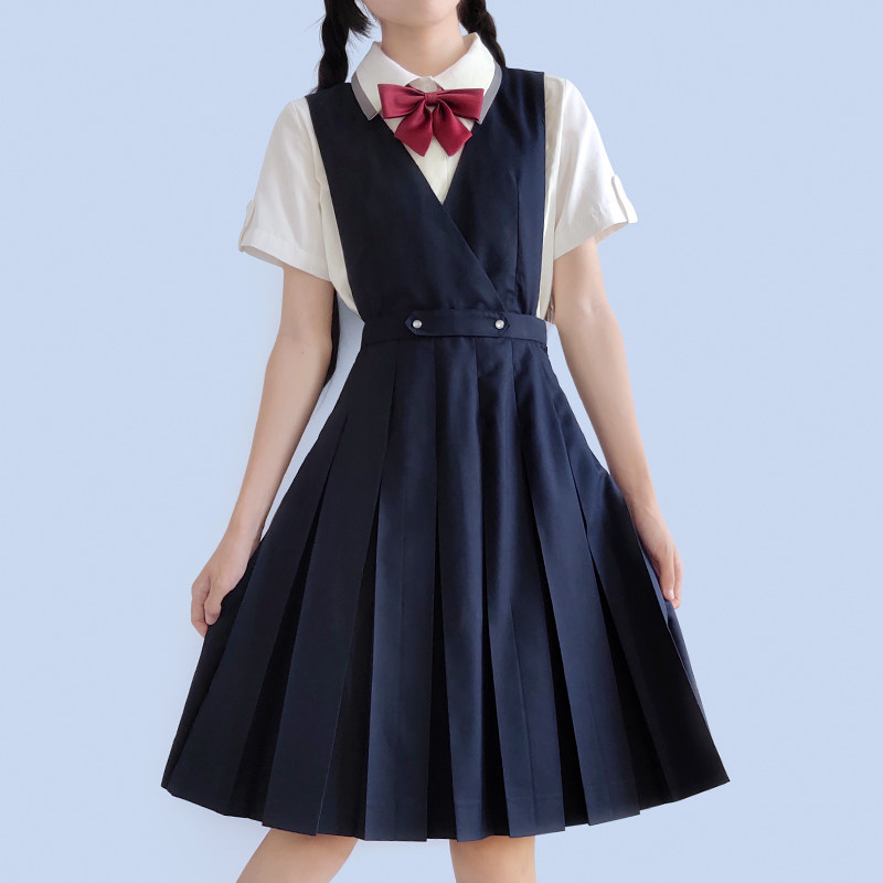 鹿角丸子箱褶背心jk制服连衣裙背带可拆基础学生校服