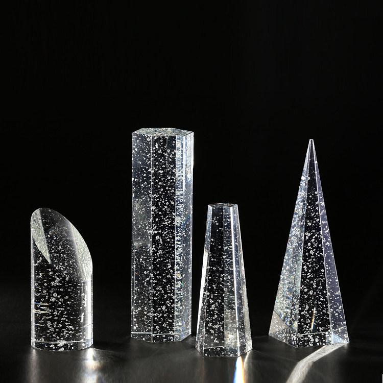 现代简约几何体水晶摆件灰色透明气泡圆球金字塔样板房摆件
