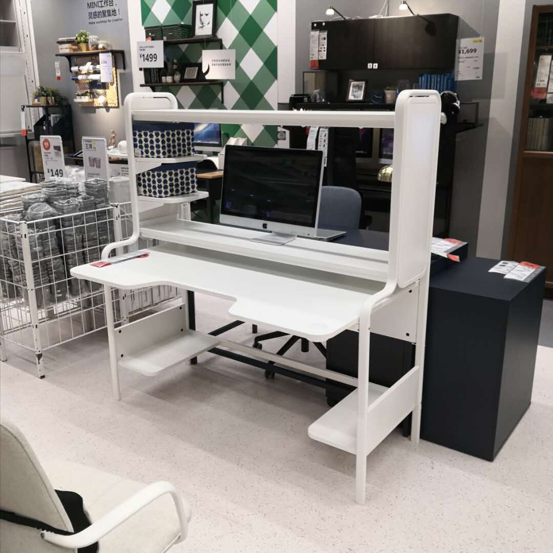 宜家弗雷德工作台网红电脑桌游戏电竞桌书桌带书架家用办公桌子