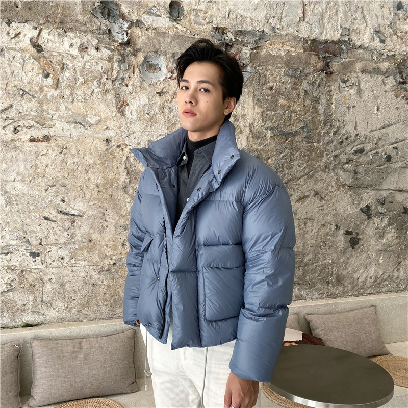 时尚个性立领短款羽绒服加厚保暖抗寒鹅绒外套面包服修身纯色男士