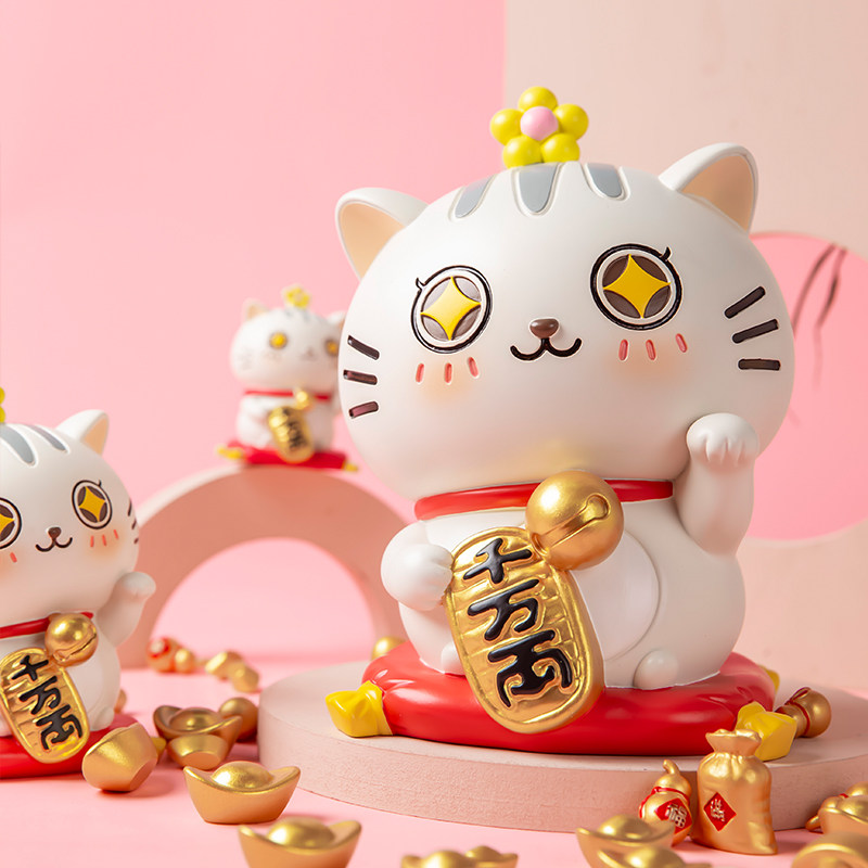 招财猫柜台玄关办公桌摆件存钱罐可爱原创中国女友招财猫