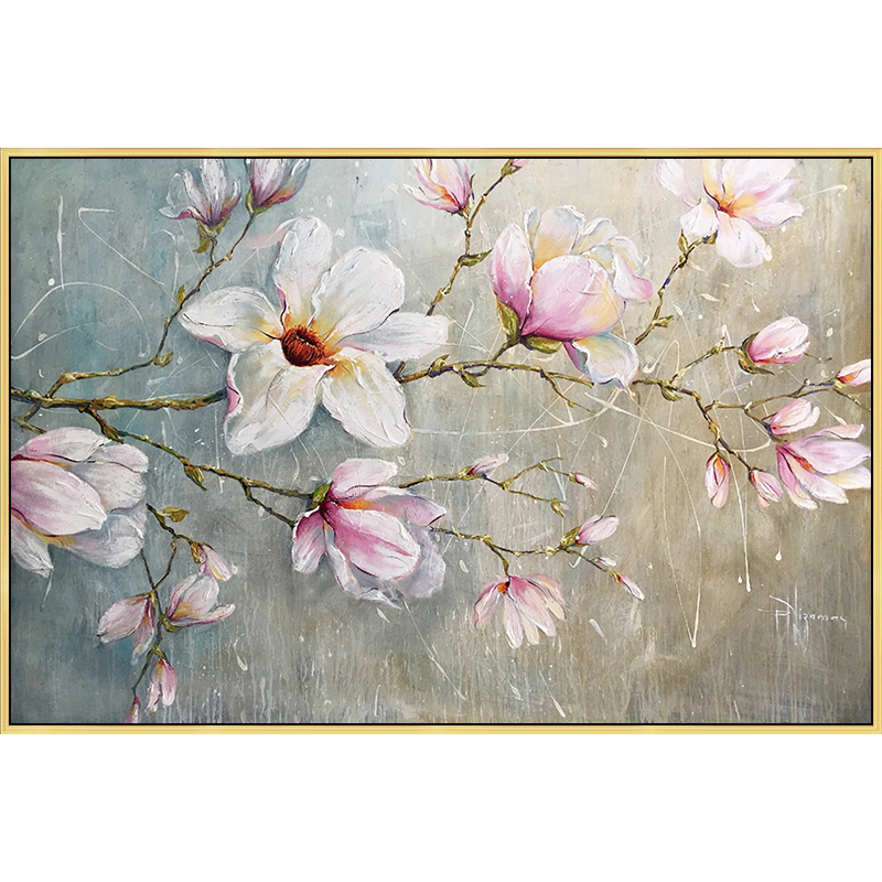 玉兰玉兰花花卉油画手绘客厅装饰简约现代北欧油画