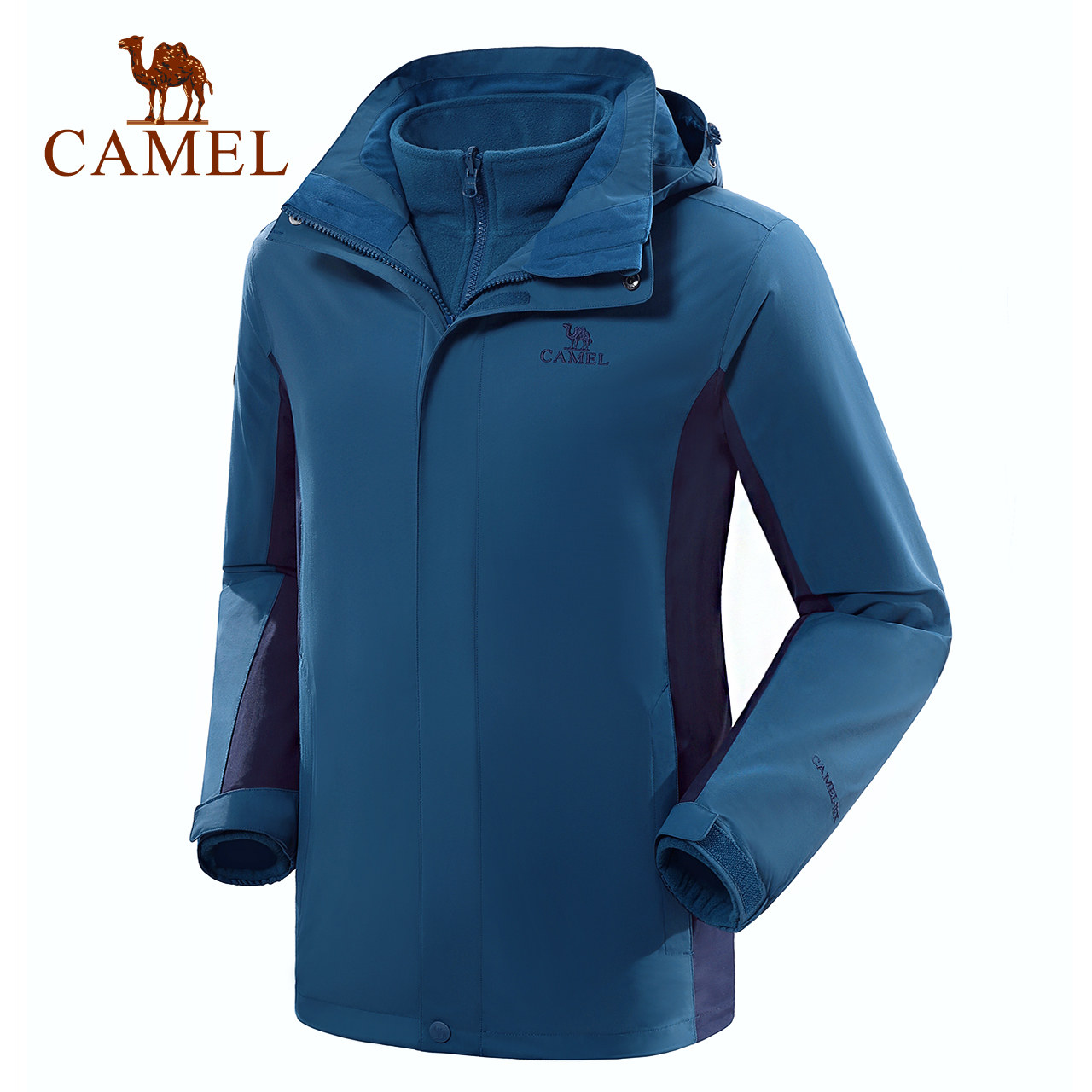 骆驼厚外套登山防水件套两件可拆卸三合一加厚户外冲锋衣