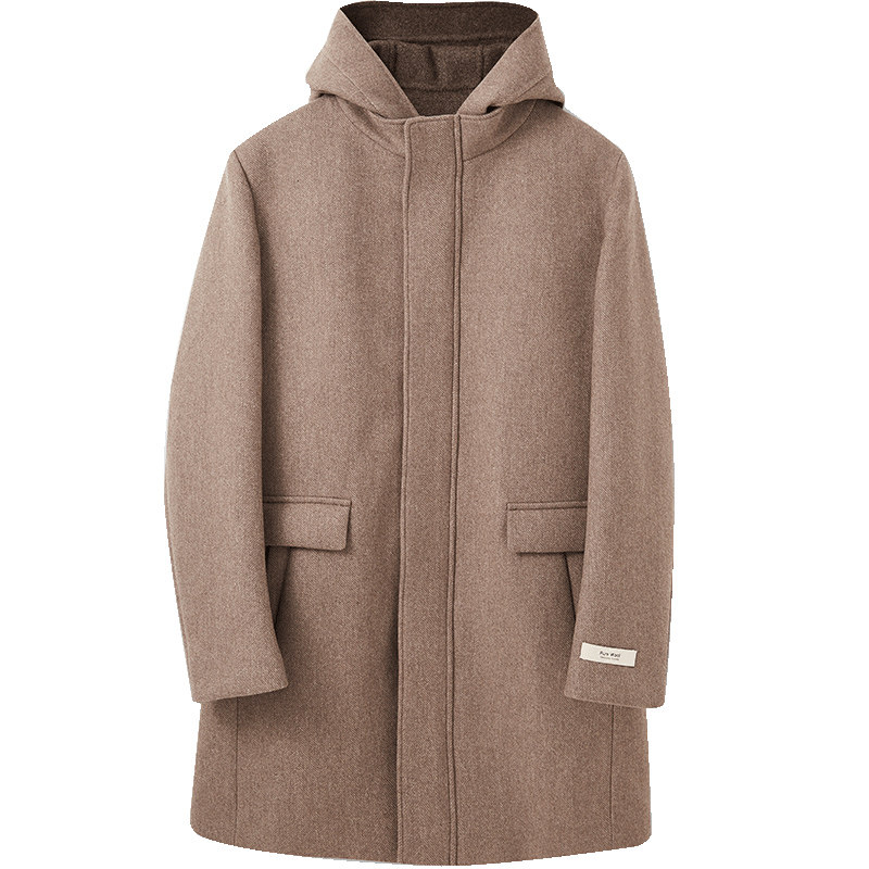 scofield2019秋冬男士羊毛大衣中长款韩版青年毛呢连帽呢子外套男